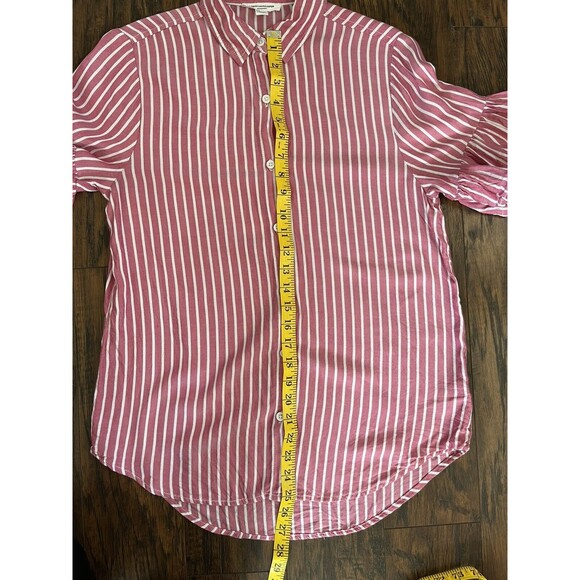 BeachLunchLounge Salmon/Pink Striped Button Down Collared Flared Sleeve Shirt XS - Picture 11 of 12
